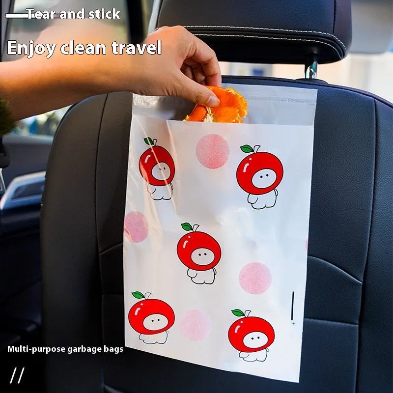 PE car trash adhesive clean bag with green foot dragon design stuck on car door panel