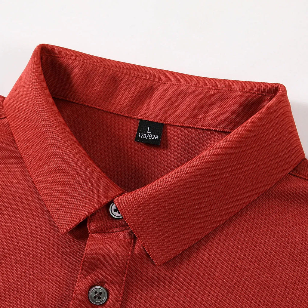 Cotton lapel short-sleeved T-shirt for business wear with mosaic design in mulberry silk blend fabric