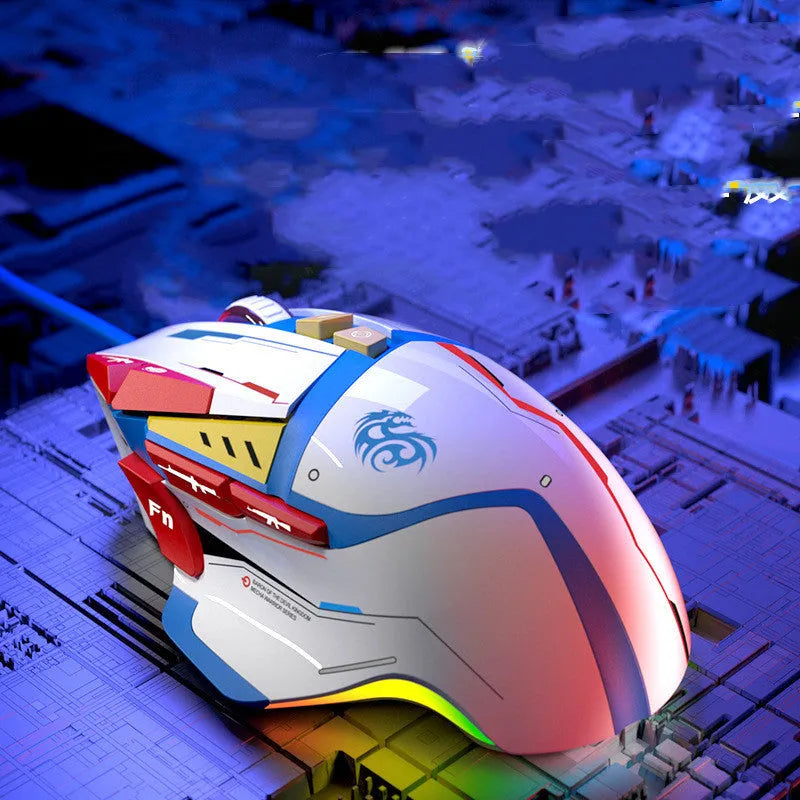 Desktop wired automatic pressure grab mouse in Primordial Ghost Claw colour, ergonomic shape with six-gear resolution and four-way wheel