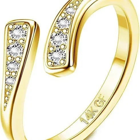 Geometric alloy toe ring with real gold plating and decorative rhinestone or water drop design