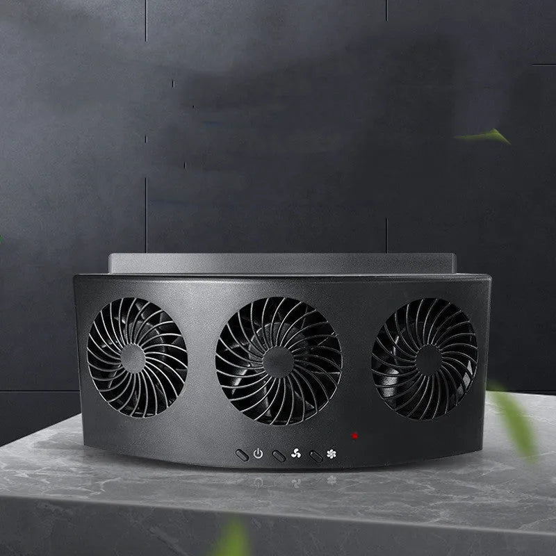 Black and white car ventilation fan with USB cable for vehicle interior air circulation