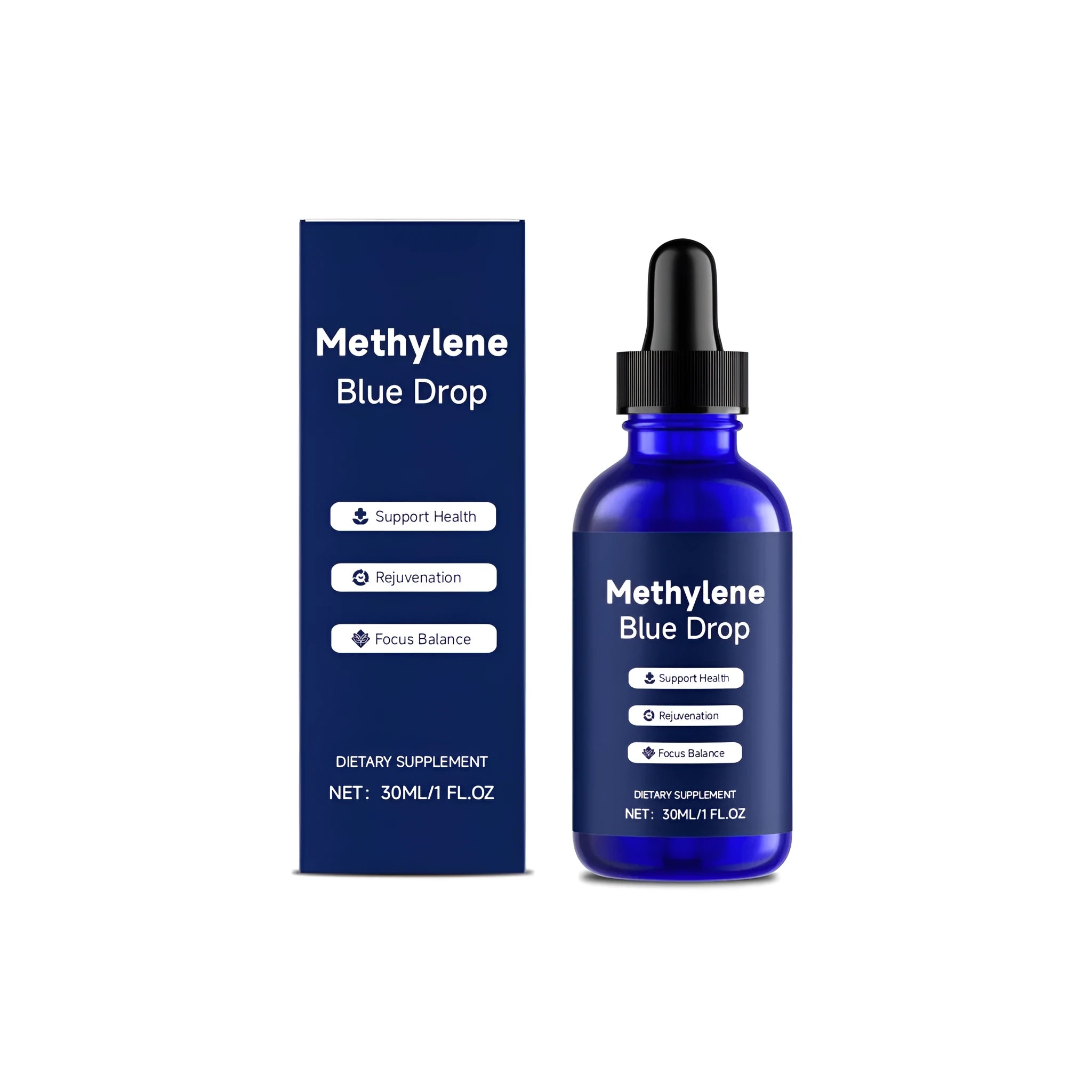 30ml bottle of Methylene Blue Drops with mint extract and glycerin