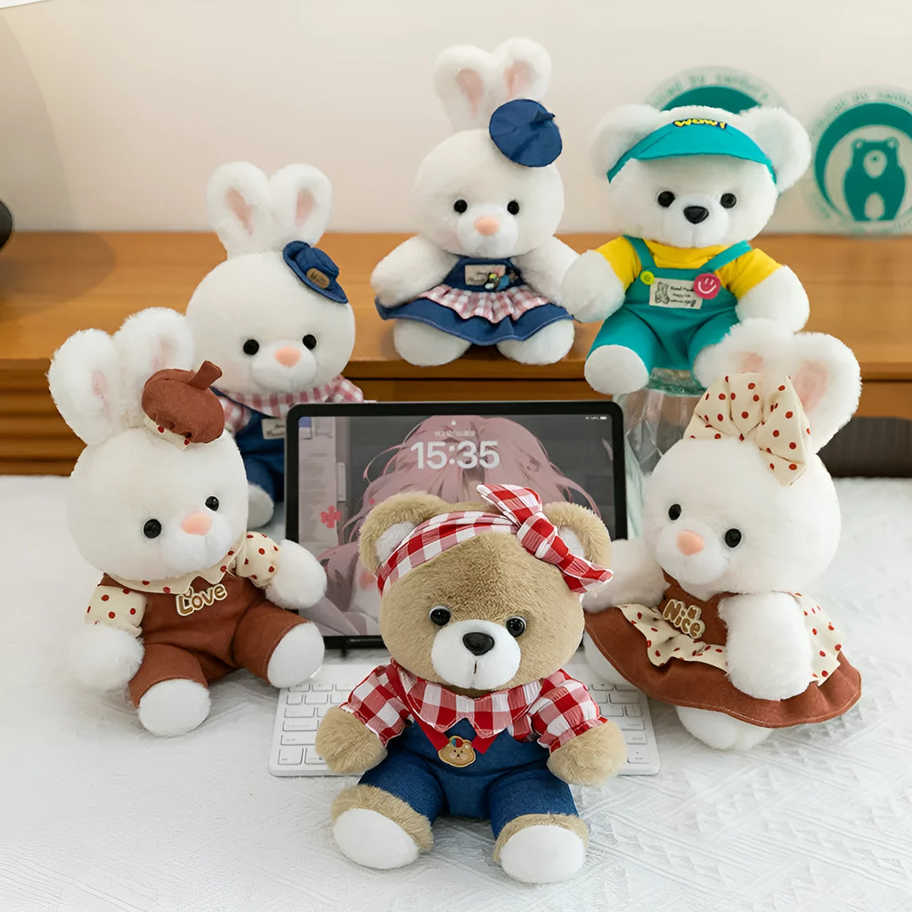 Rabbit plush toy 23cm height cute youth couple plaid women bear design PP cotton filling soft stuffed animal