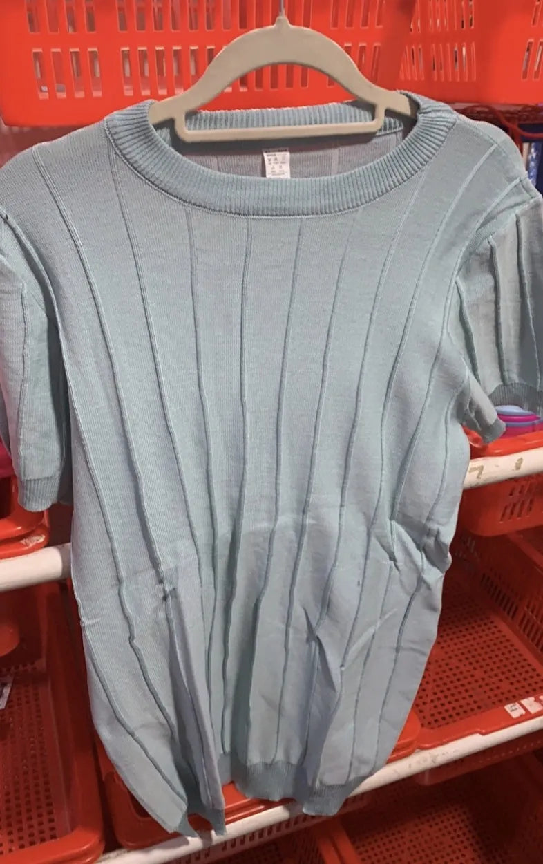 Men's short sleeve knitted T-shirt in solid colour, loose fit, summer lightweight polyester top
