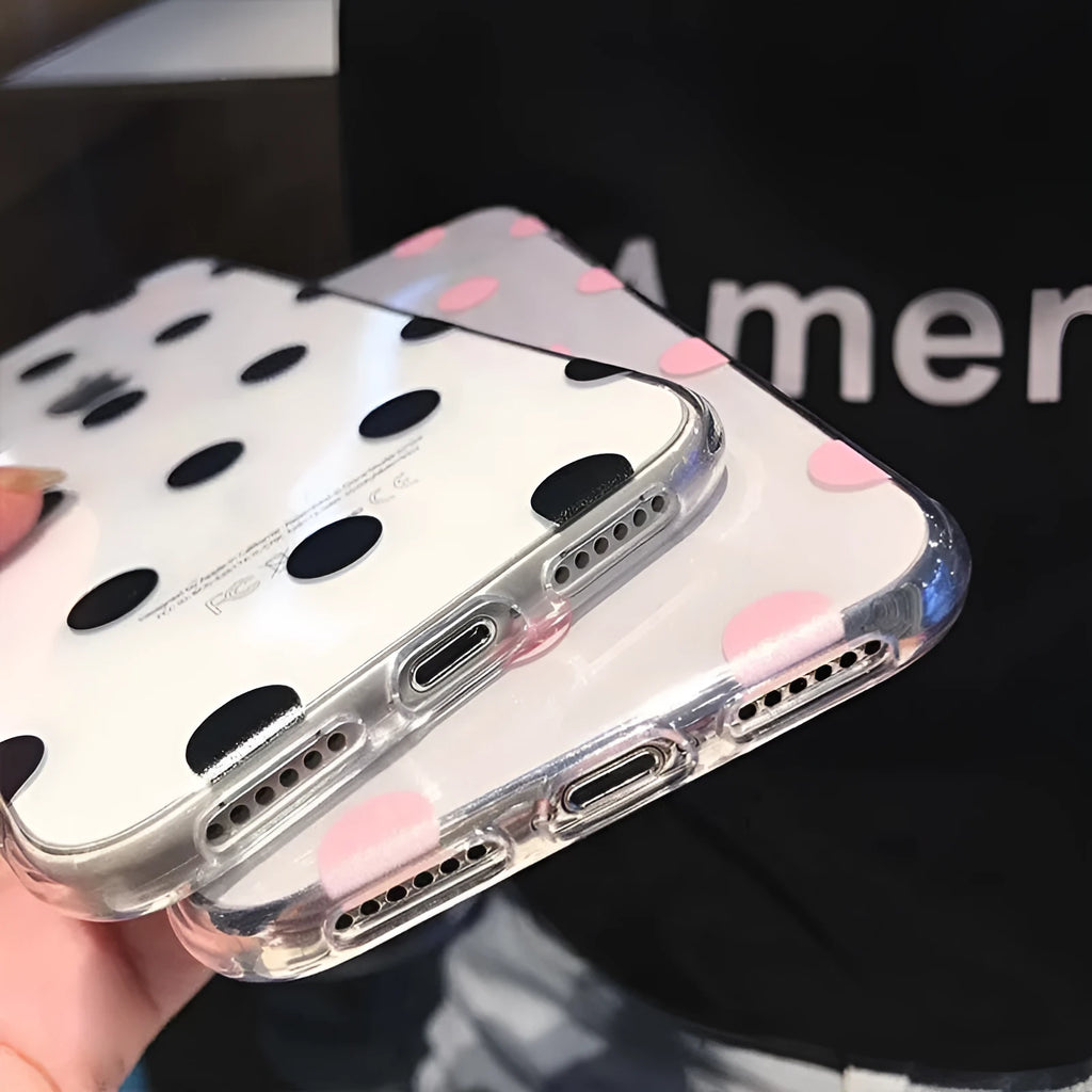 Dot TPU back cover case with wave point design for iPhone, black colour, showing rear and side view