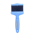 Double-sided pet brush with stainless steel pins showing blue colour and ergonomic handle