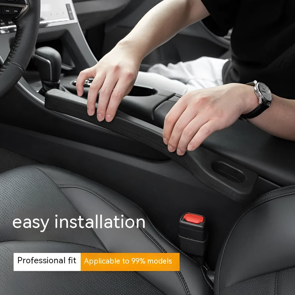 Car seat gap sealing strips in four colours showing waterproof polyresin construction and handle