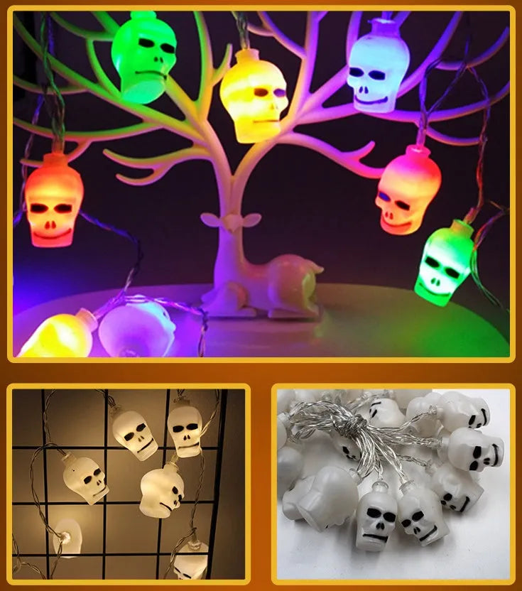 Halloween battery LED string lights with pumpkin, bat, and ghost pendants on a 1.2m waterproof string.