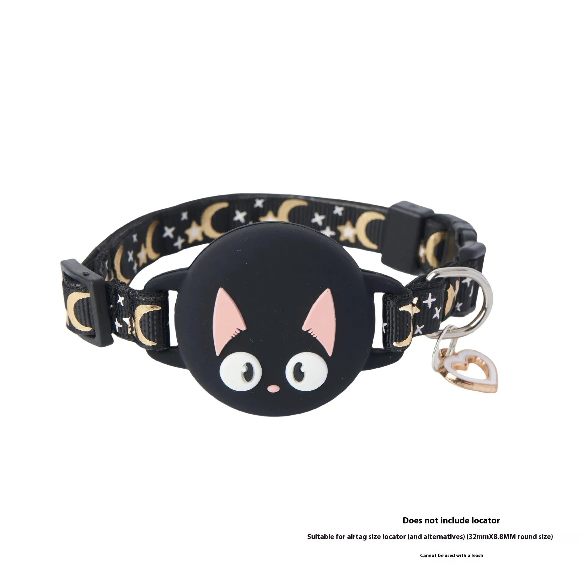 Pink plastic AirTag protective case for a cat collar, shown next to an Apple AirTag.