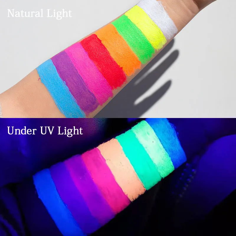 UV neon liquid glitter eyeliner in eight fluorescent shades with quick-dry waterproof formula and 10g tube
