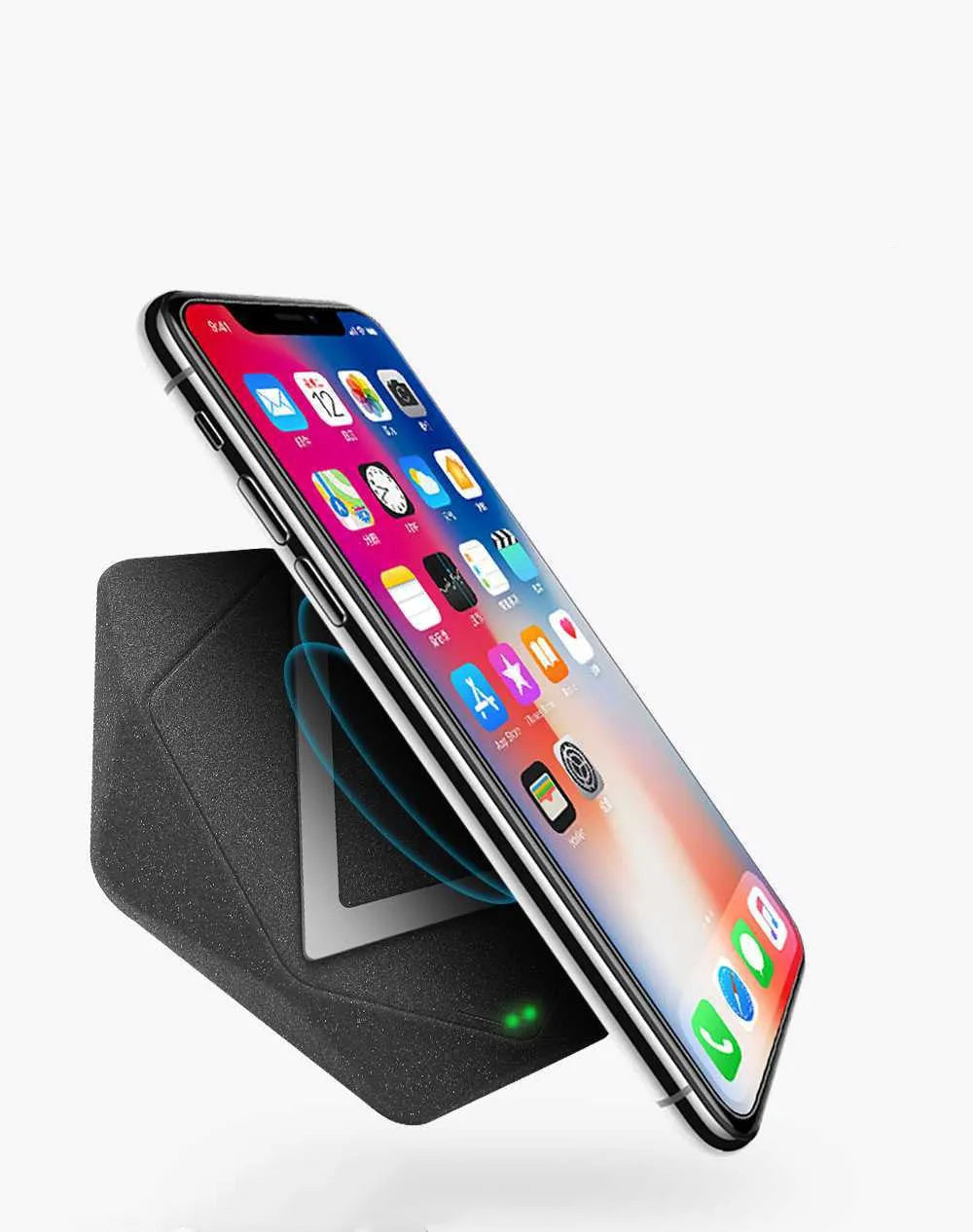 Wireless charger in frosted black, red or blue with Micro USB interface and Qi certification