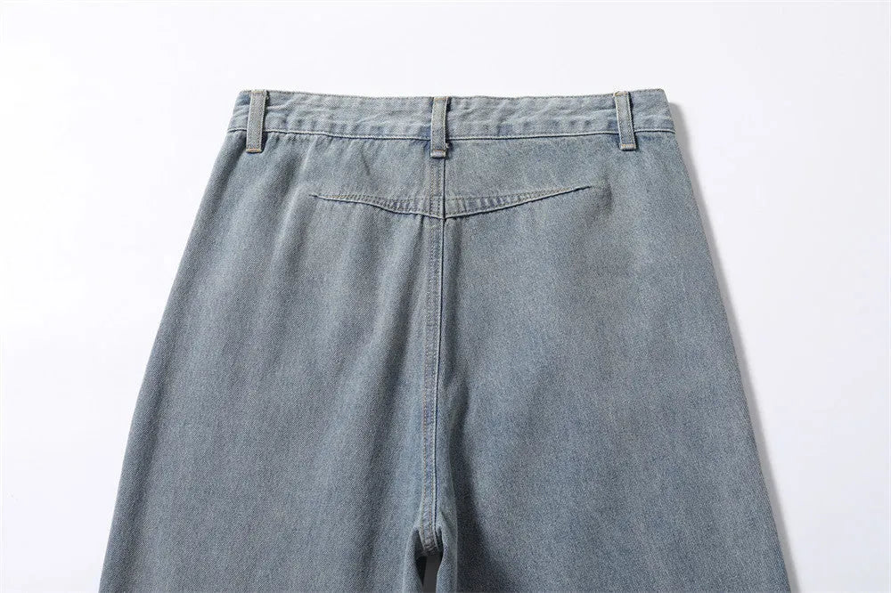 Men's blue reverse wear loose jeans in cotton denim with relaxed fit