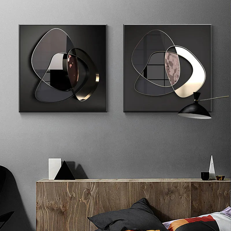 Modern abstract 3D metal wall art canvas painting, frameless spray painting finish, oil on canvas, square format