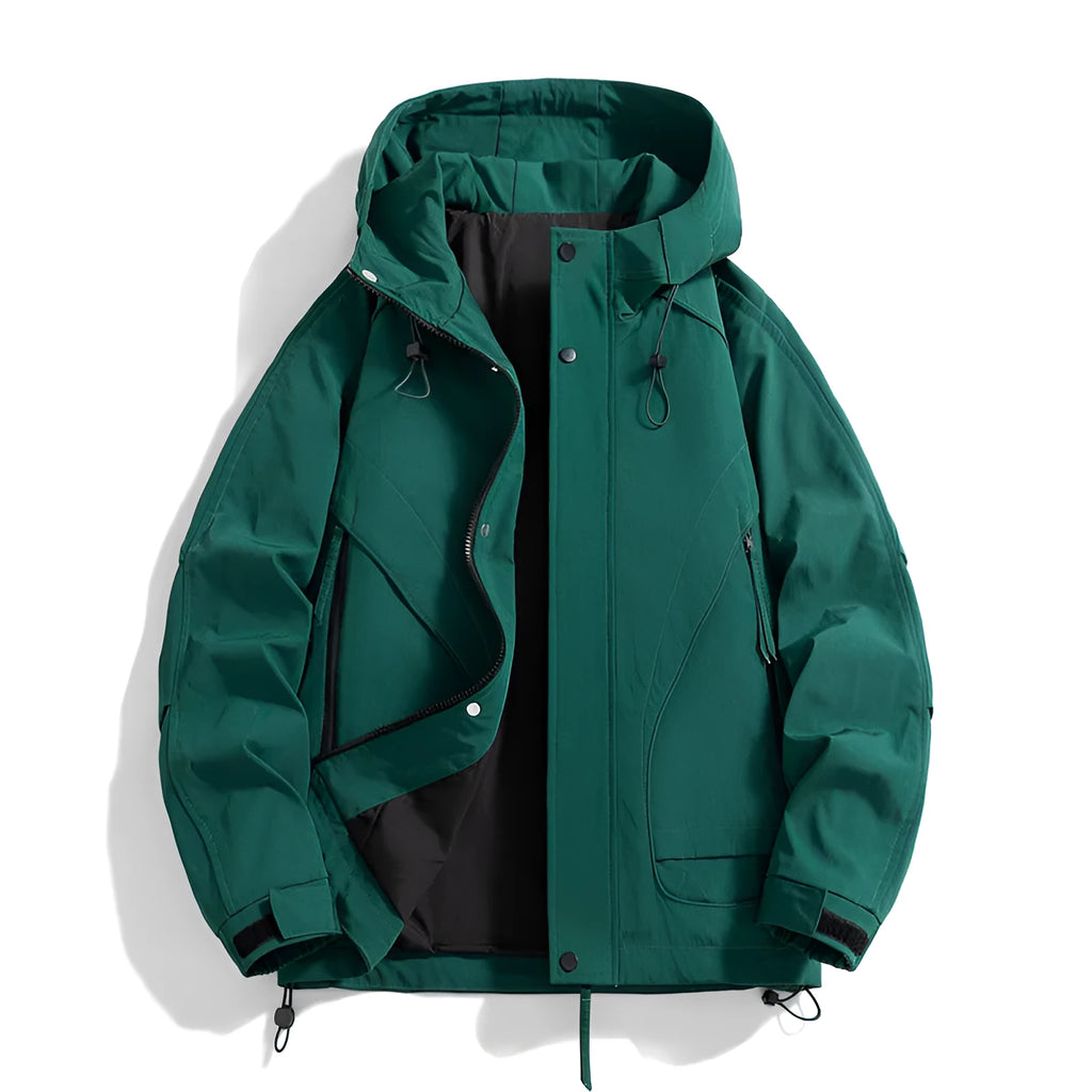 Rabbit fur modal hooded jacket in loose youth style with long sleeves and zippered pockets