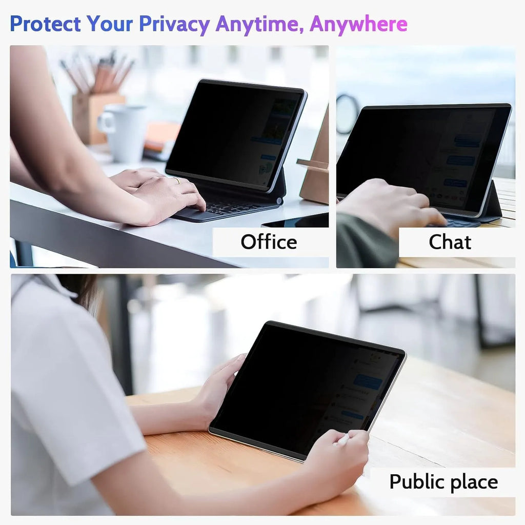 Magnetic anti peeping privacy film and storage clip for iPad on a tablet screen