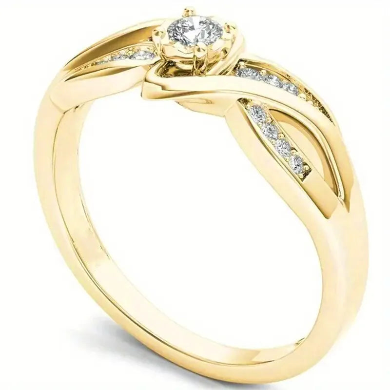Women's copper cross ring with inlaid zircon stones in yellow gold colour