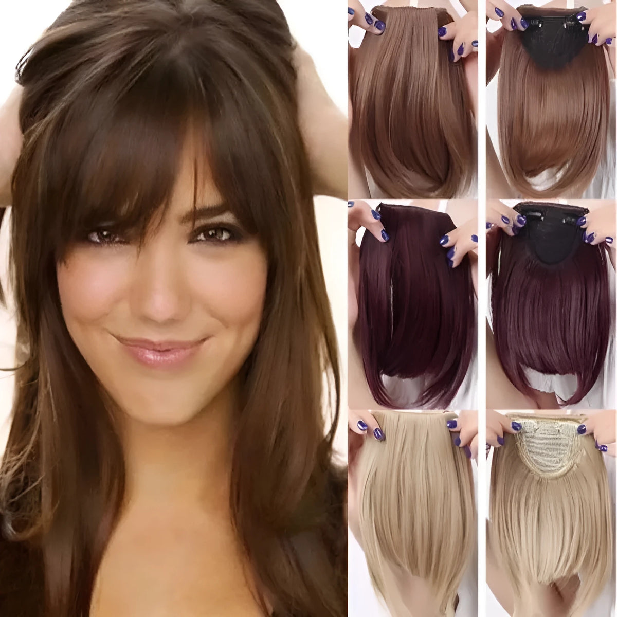 Synthetic blunt bangs hairpiece 22cm straight clip-in fringe in multiple colours