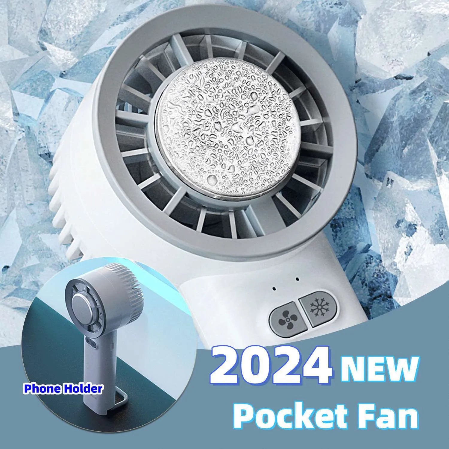 White handheld turbo jet fan with three blades, showing touch controls and compact portable design.