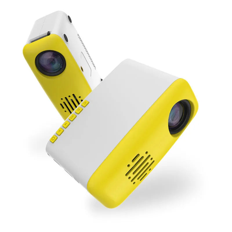 Miniature HD mini projector in black with LED light, 320x240 native resolution, 30,000 hour lifespan, portable 245g design