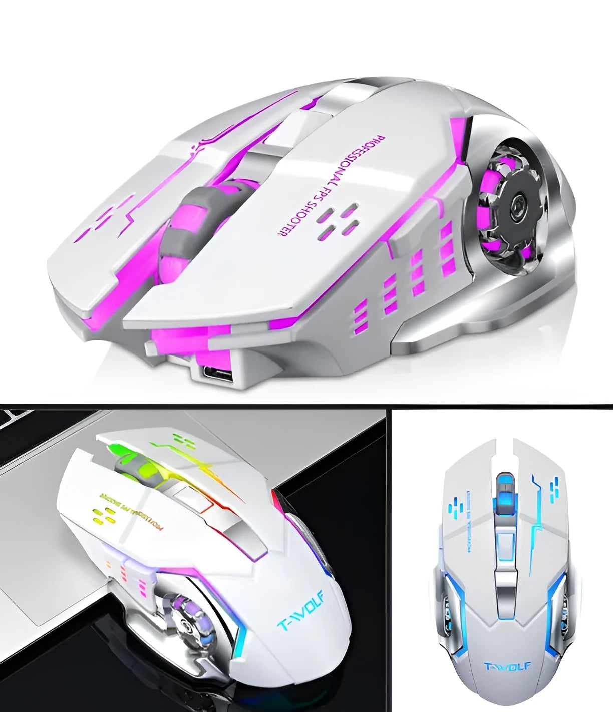 Black and white wireless silent charging mouse with 2400dpi resolution for laptop computers