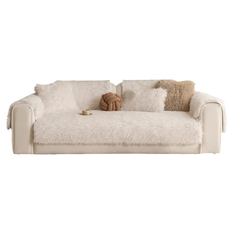 Thick plush sofa cushion in white or light khaki, cloth liner style dust cover, sizes 70cm to 240cm.