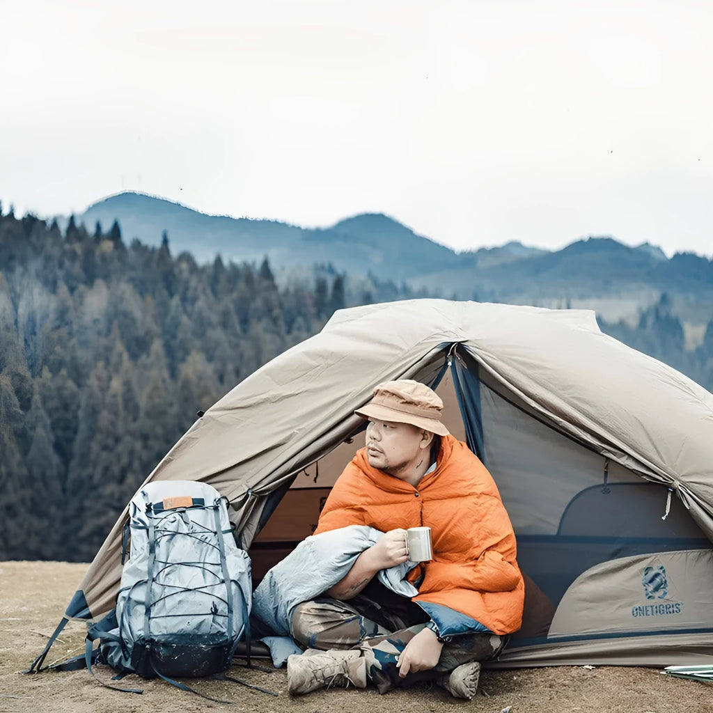 Leisure portable stand camp tent in dark green, unfolded size 220x132x110cm, 2 person, double layer 40D nylon gauze