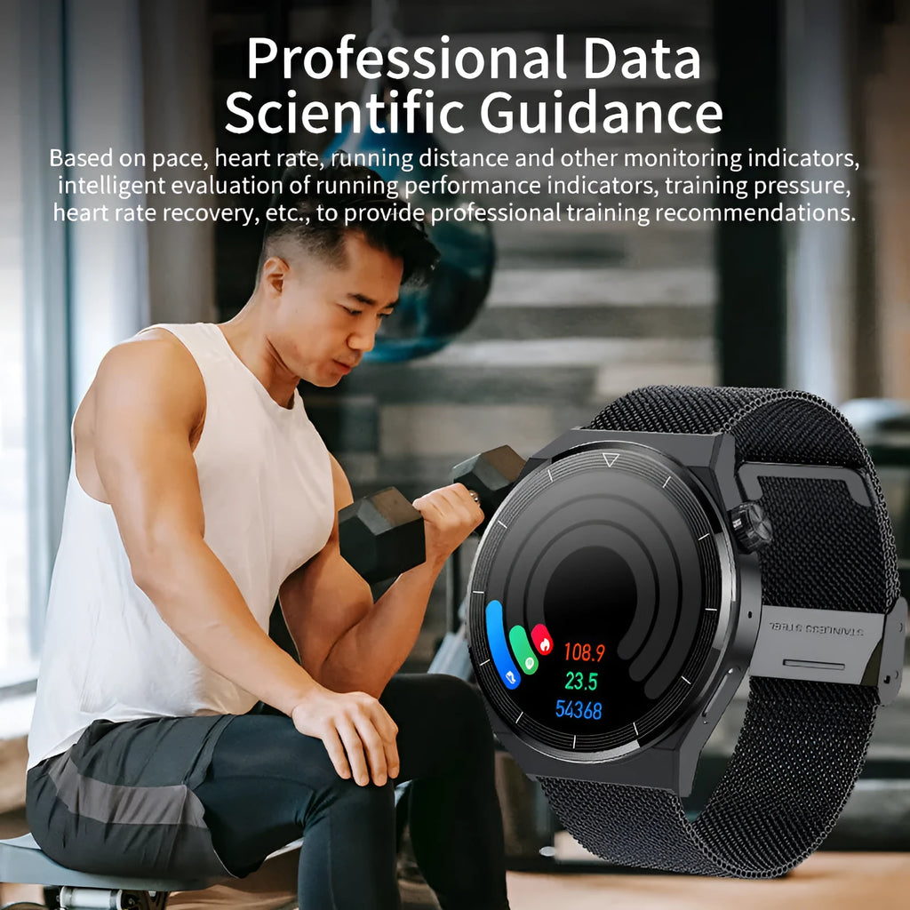 Black silicone and silver vinyl Bluetooth calling smartwatch with heart rate monitoring on wrist