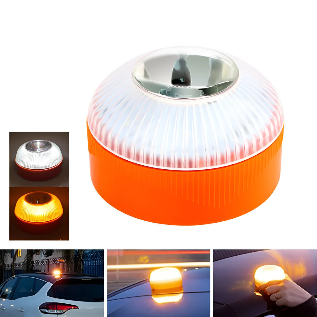 V16 LED Emergency Warning Light with plastic housing, available in multiple colour options, 50000-hour lifespan
