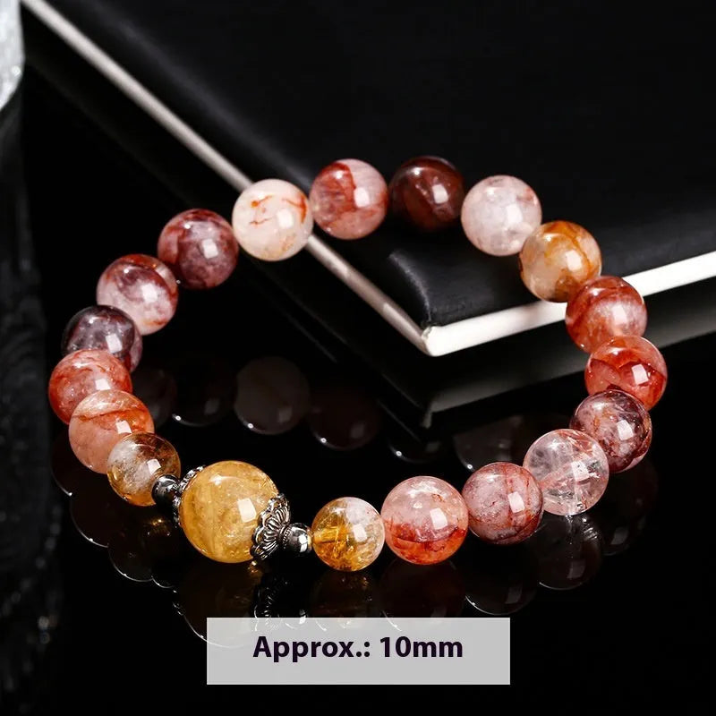 Handmade natural red citrine lucky bead bracelet with 10mm crystal beads and 3A sealant flower design