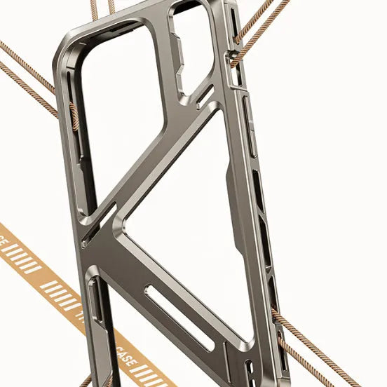Titanium Gray metal phone case with hollow back for iPhone 14 Pro Max, half pack style