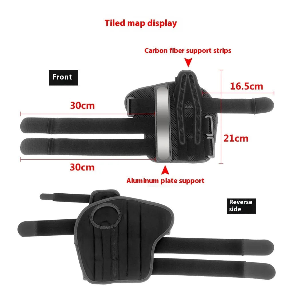 Carbon fibre sports wrist guard with thumb strap in black and grey