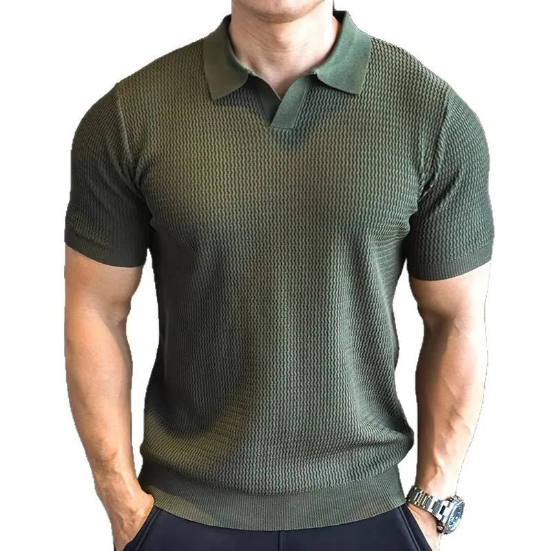 Men's slim fit sports polo shirt with button Henry collar in thin polyester fabric