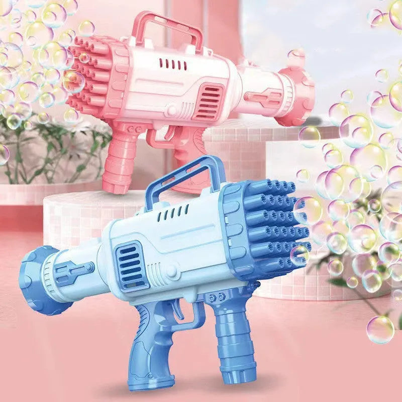 32 holes bazooka style electric bubble gun toy in cherry powder or sky blue colour with illuminated effects