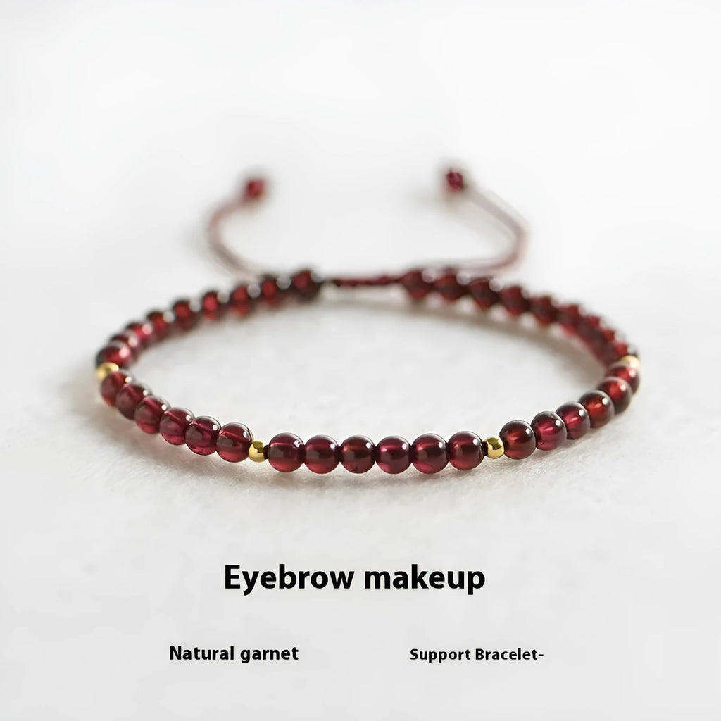 Hand-woven garnet Chinese bracelet with red rope design on flexible wire