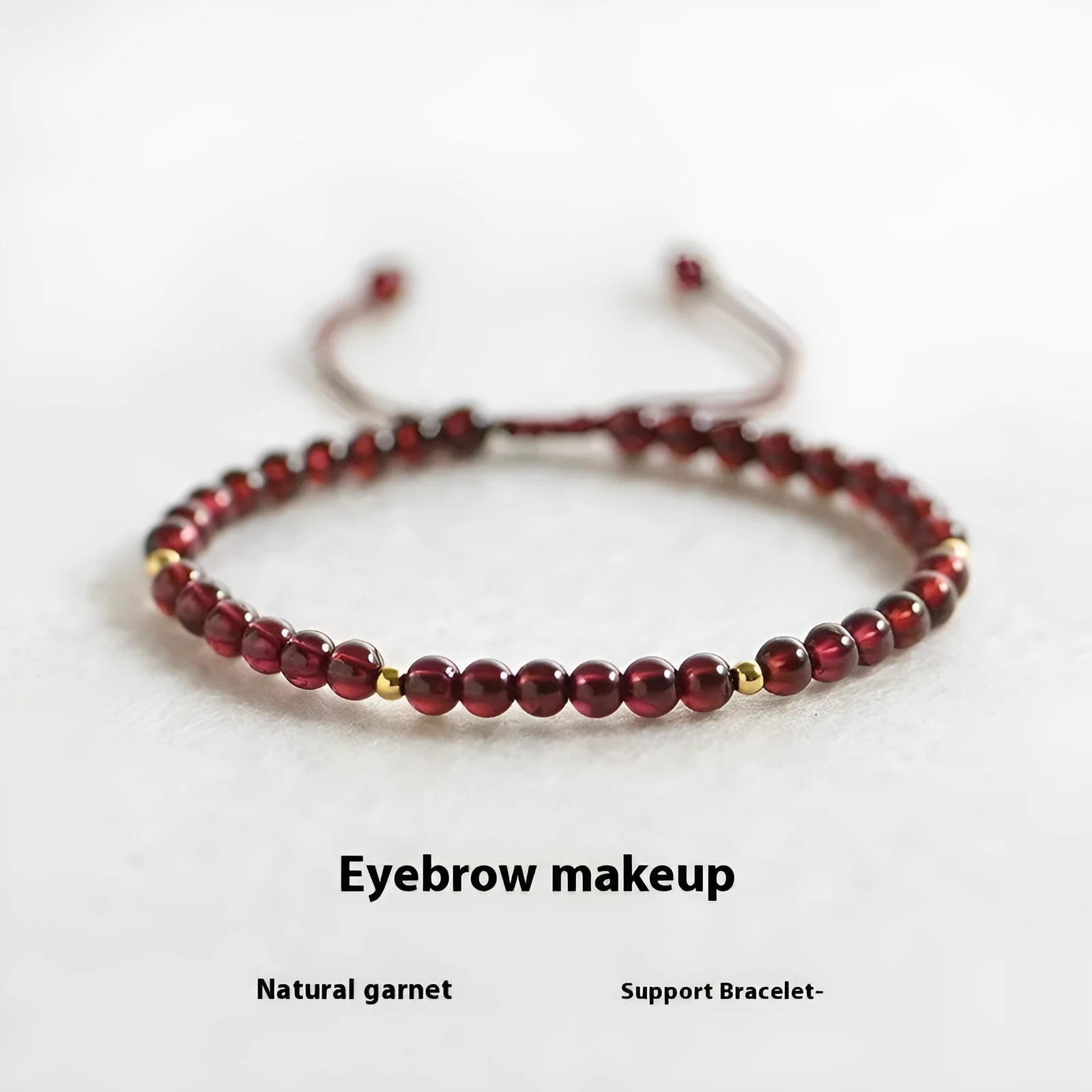 Hand-woven garnet Chinese bracelet with red rope design on flexible wire