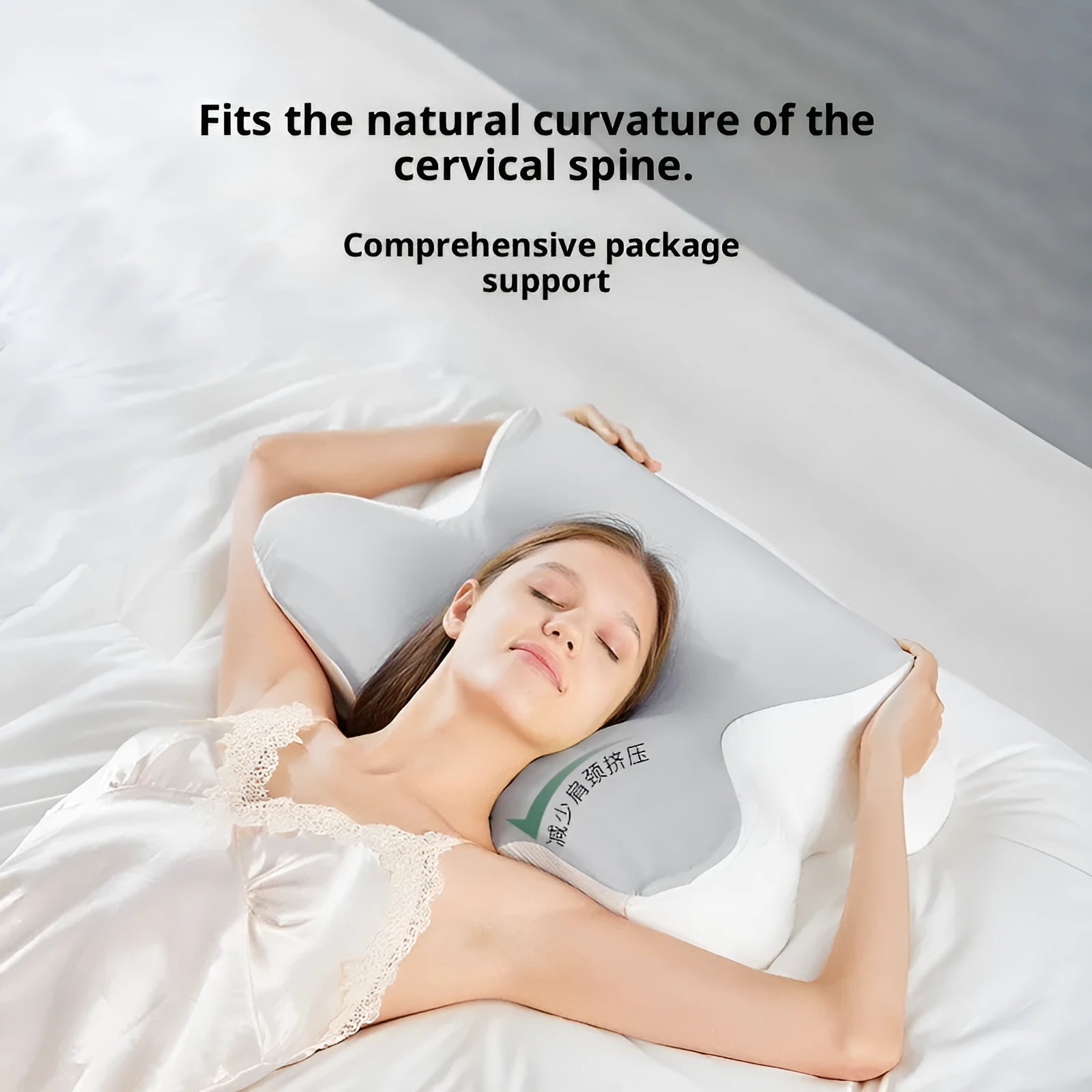 Slow rebound memory foam butterfly pillow in volcanic ash colour with dimpled cover, 62x42x11x13cm