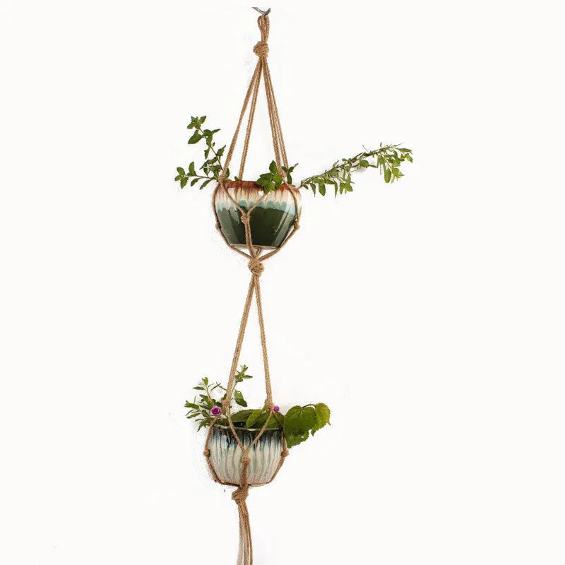 Woven wire decorative plant basket with cotton rope detailing for hanging or desktop plant display