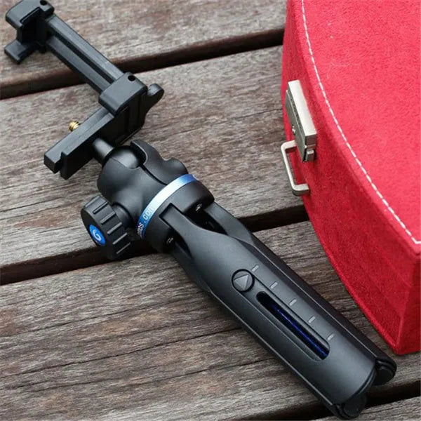 Black desktop phone tripod compatible with Apple iPhone and Huawei P30 models