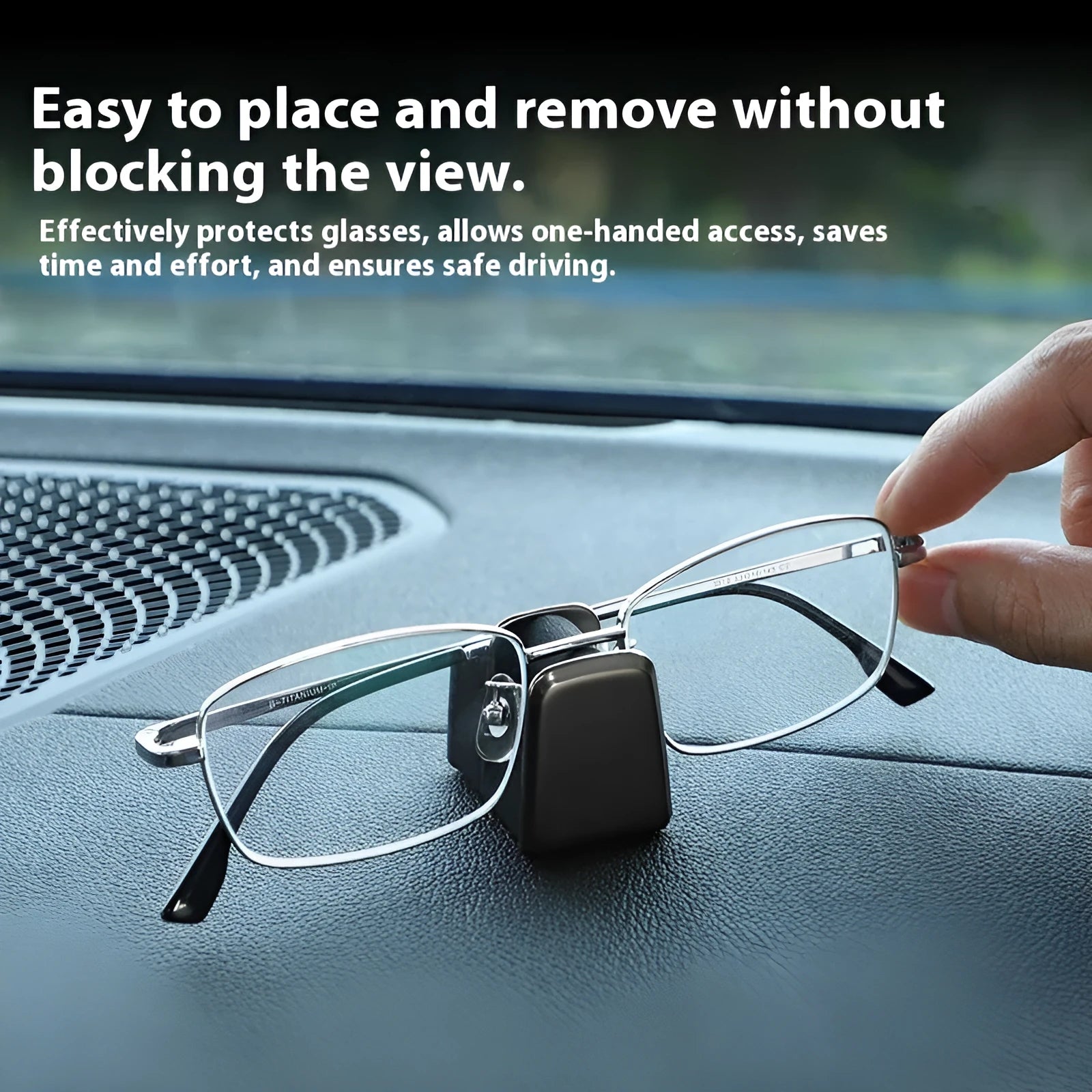 Green zinc alloy and leather car dashboard clip for holding sunglasses, shown next to a ruler showing 3.7cm size.