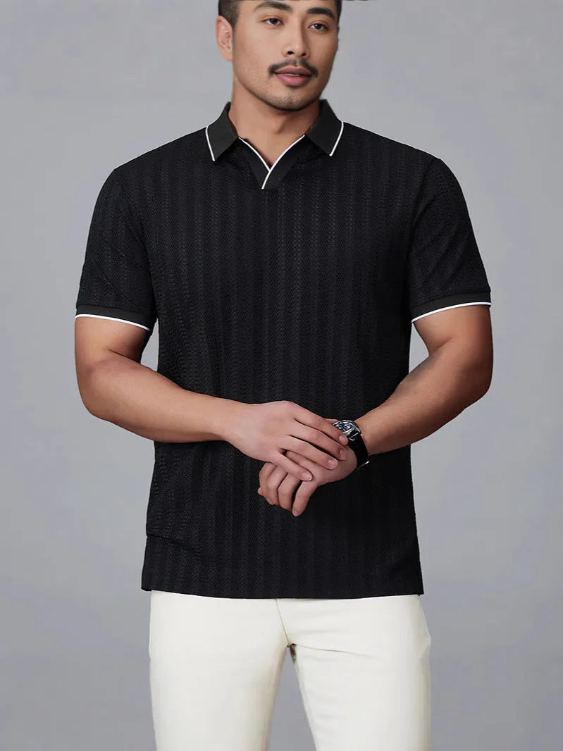 Men's nylon short-sleeved polo shirt in loose fit available in white, black and orange colours