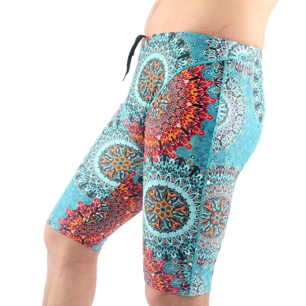 Men's quick-dry swimming trunks in green or navy blue available in extended sizes