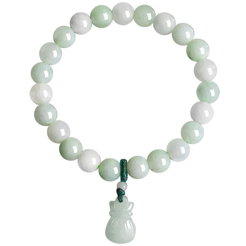 Ice jade unisex bracelet with 8mm flower purse style and Chinese national design