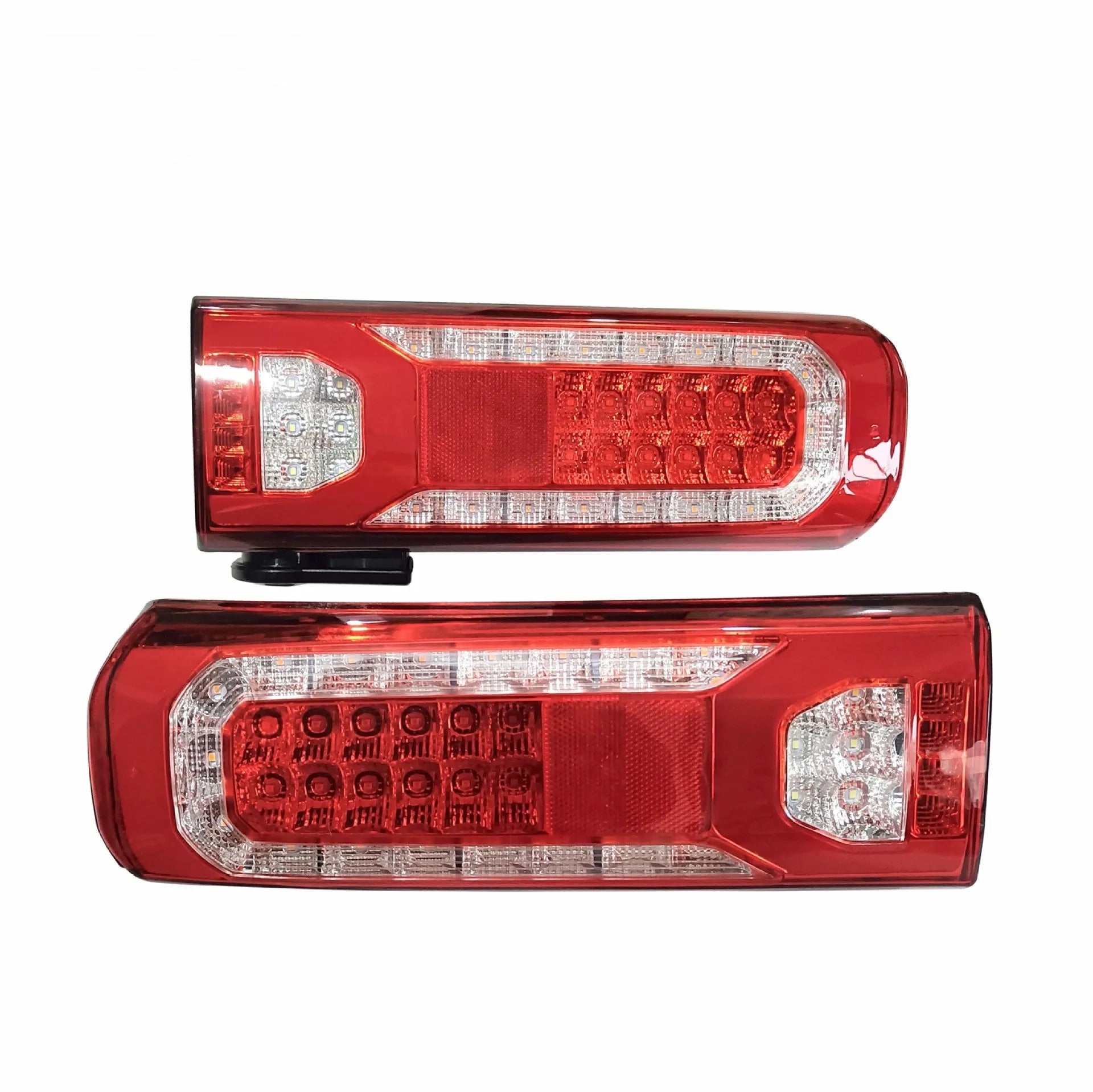 Mercedes-Benz heavy truck LED rear lamp assembly with running water light effect on grey engineering plastic housing.