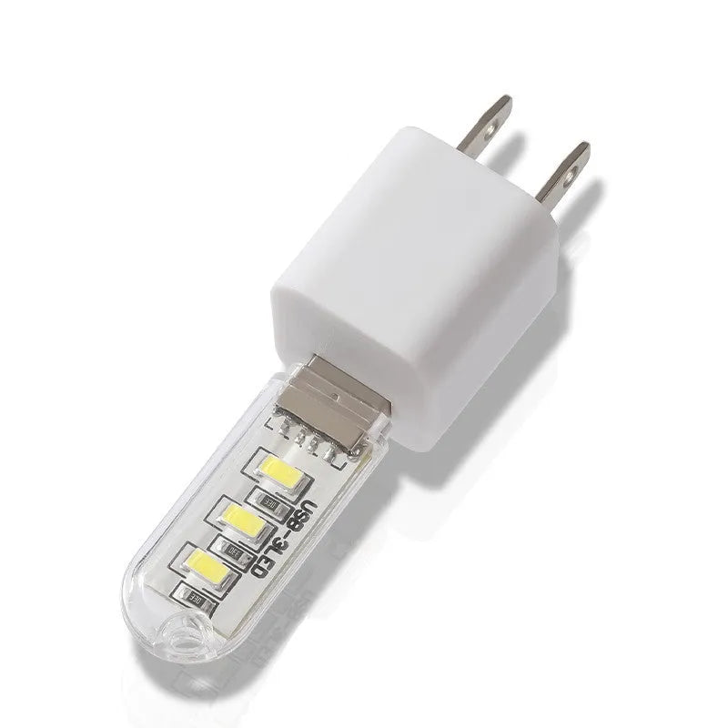 White and warm light USB rechargeable baby night light measuring 6cm by 1.8cm with LED eye protection technology