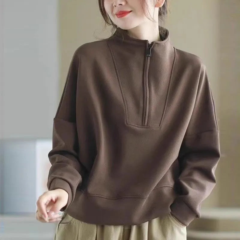 Plus size long sleeve short top in brown Dralon fabric with NORNS girl pattern, sleeveless design, sizes M-5XL.