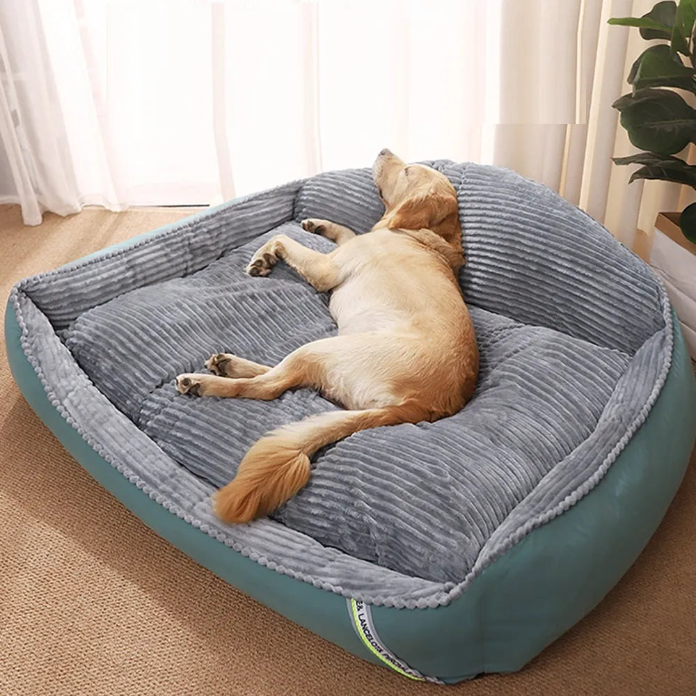 Light green winter dog bed with removable washable cover in velvet and PP cotton, available in four sizes