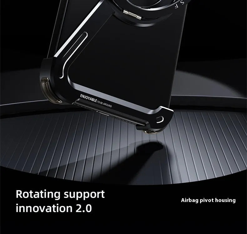 Black metal iPhone 17 Pro Max case showing integrated magnetic bracket on the back.