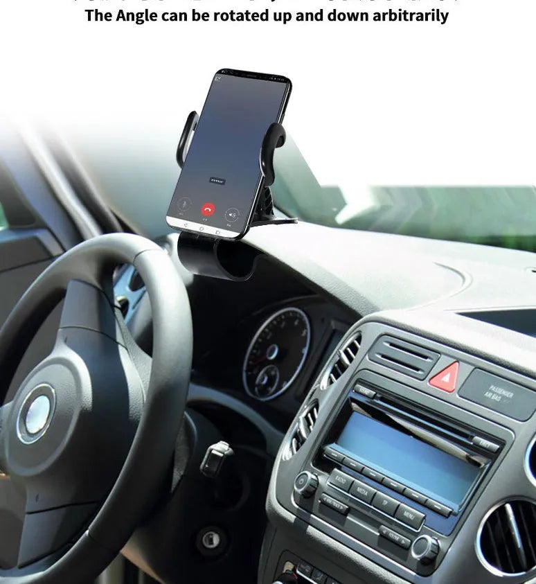 Rotating phone holder car pull clip direct view design ABS plastic black grey adjustable width