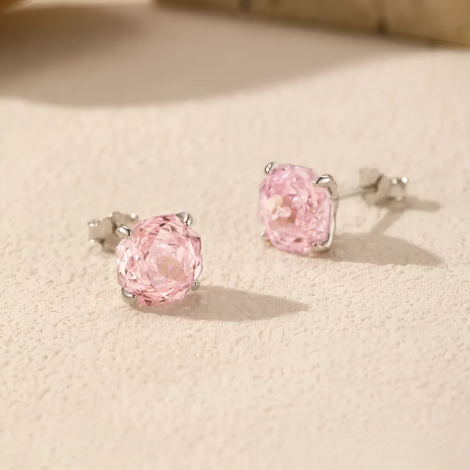 S925 sterling silver rose stud earrings for women in 6mm and 8mm sizes with pink plating