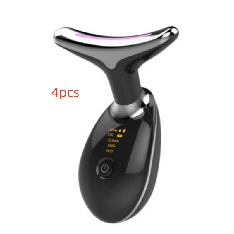 White and black neck fade care massage instrument, 89 x 47 x 120mm, USB rechargeable with EMS and 5 colour light